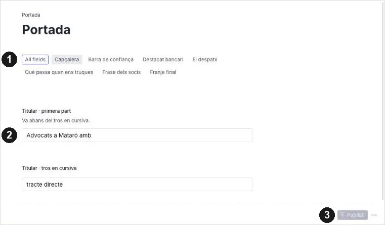 Panel de textos, tal como aparece en la guía de uso entregada al despacho.