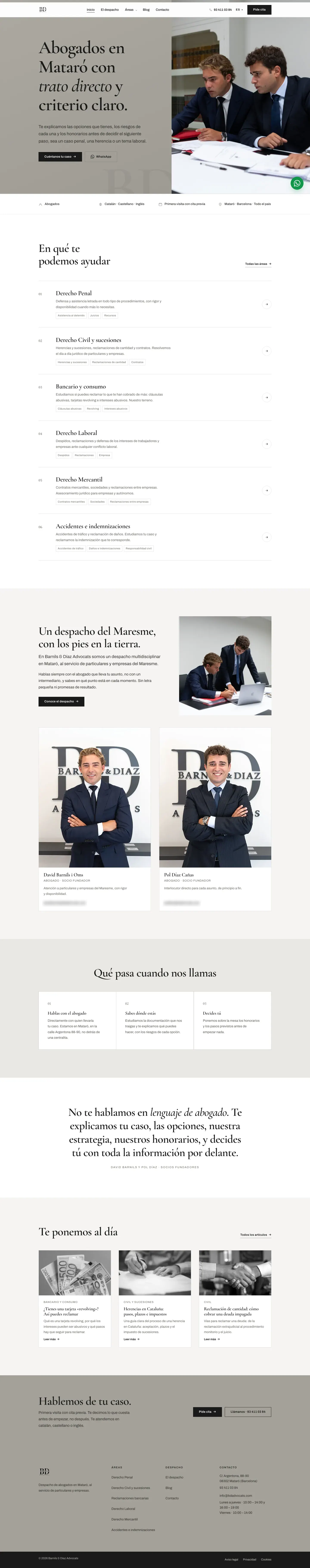 Portada completa: áreas, el despacho, los socios, cómo trabajan y los últimos artículos.