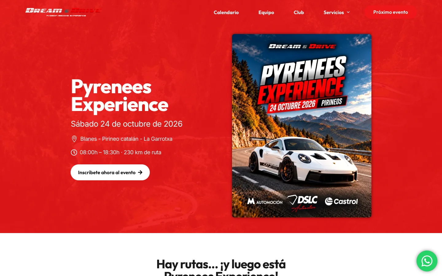 Página de la ruta Pyrenees Experience, con la inscripción.