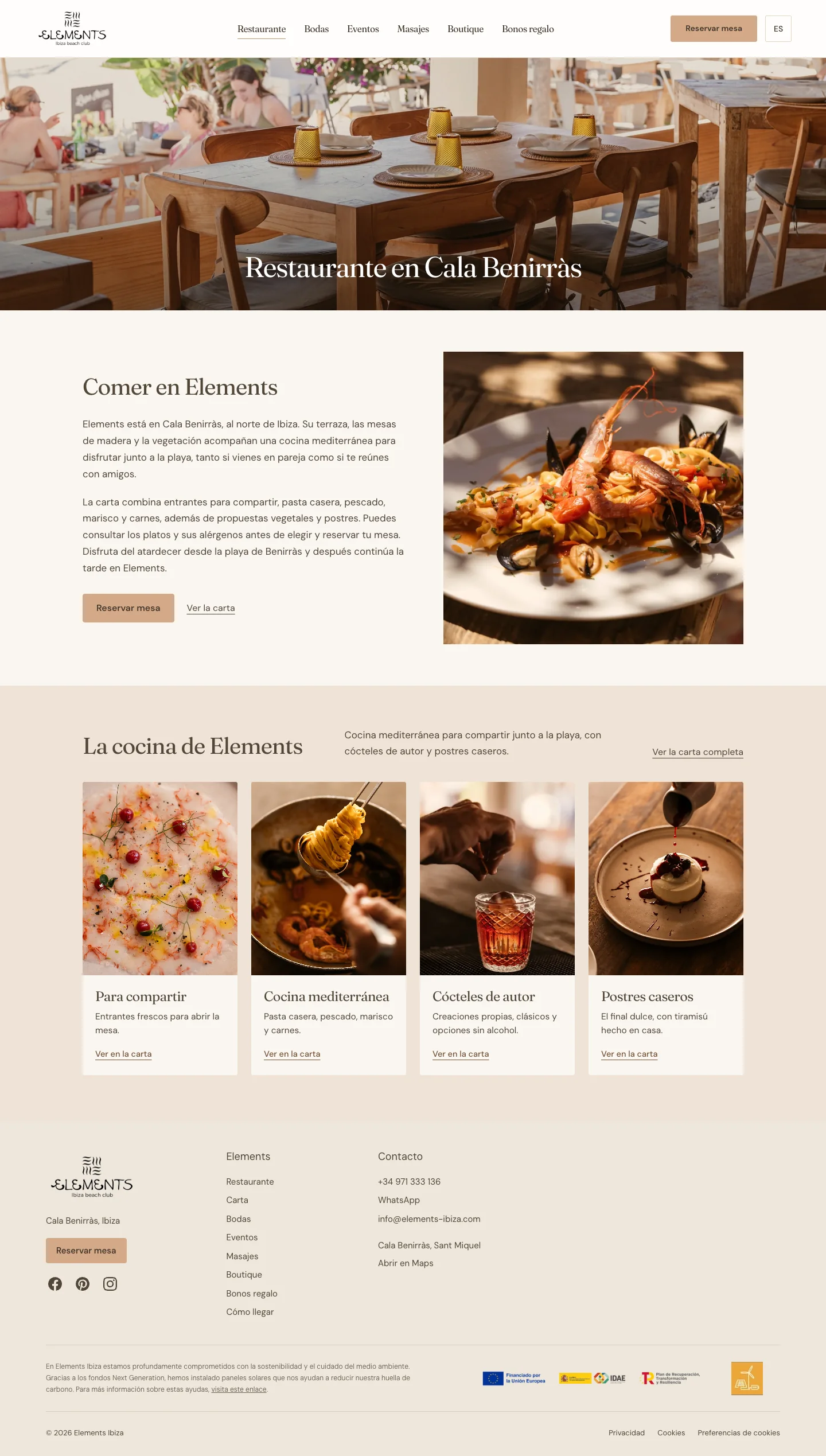 Página de restaurante completa, nueva en la propuesta.