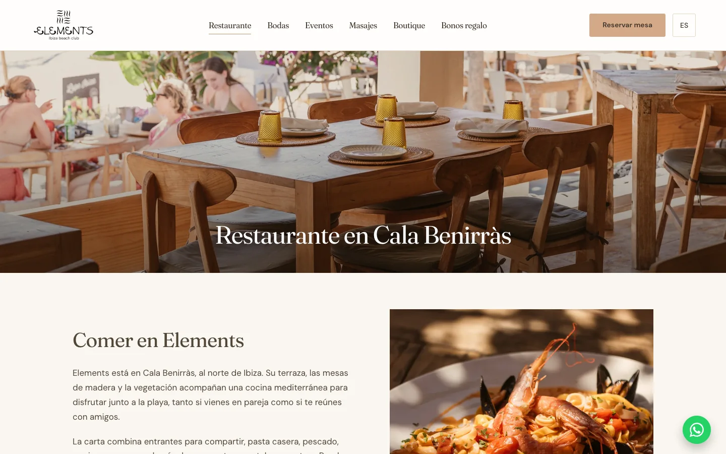 Página de restaurante, con la cocina y el acceso a reservar y a la carta.