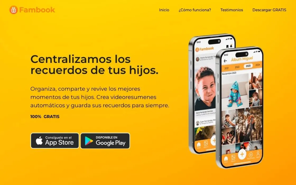 Primera pantalla de la landing con las maquetas de la app.