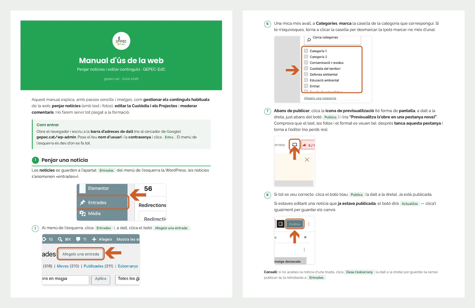 Dos páginas del manual de uso para el equipo.