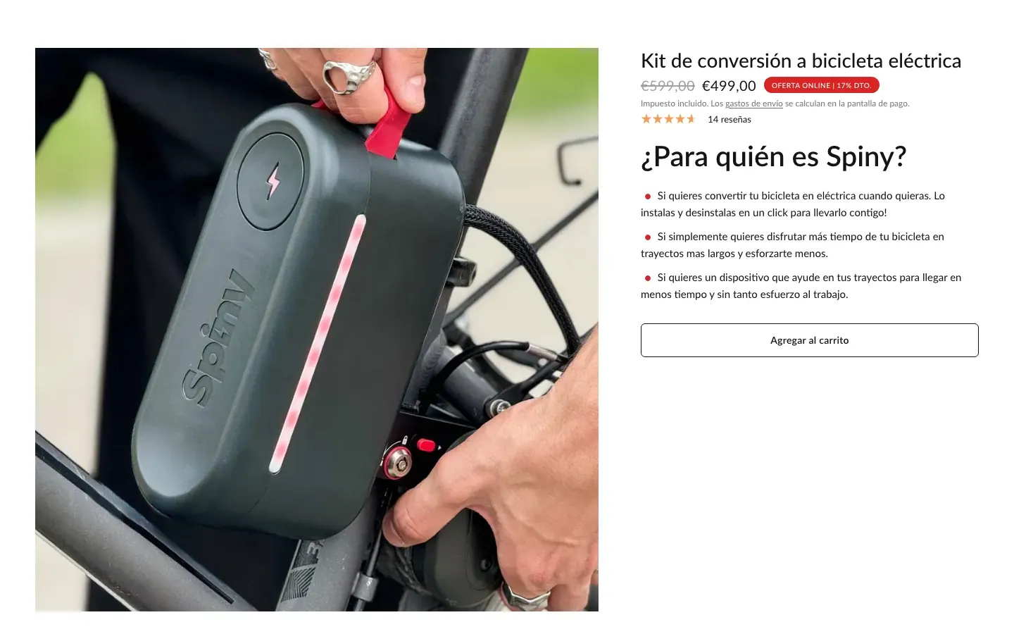 Bloque de compra en la portada, con el kit y el botón de carrito.