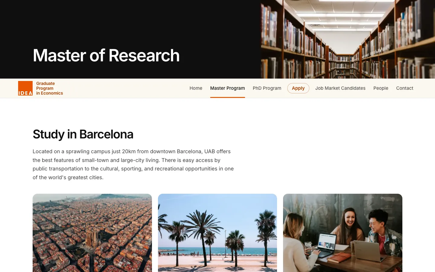 Página del Master of Research.