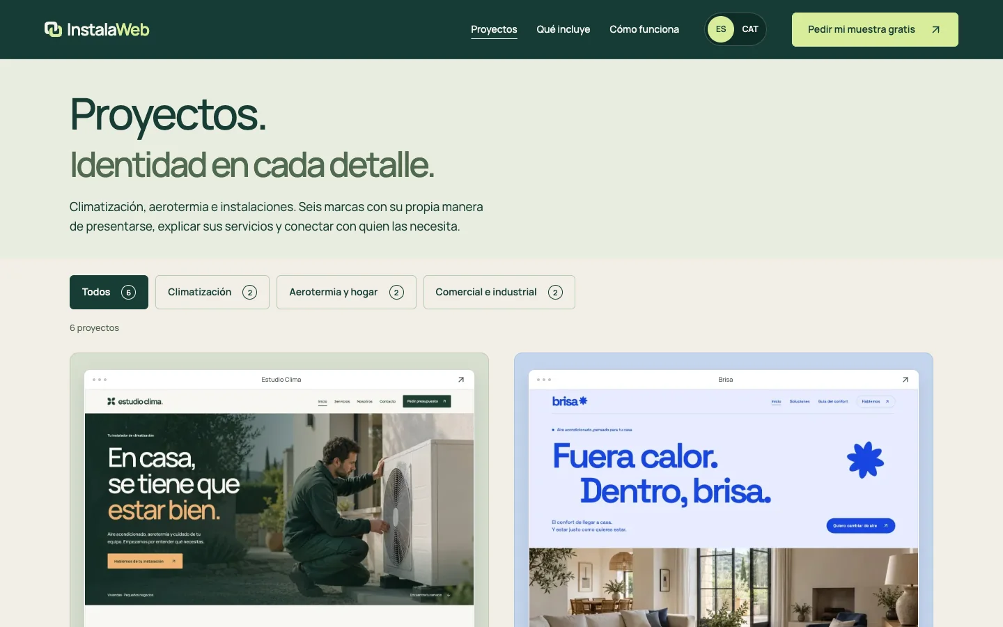 Proyectos, filtrables por tipo de instaladora.