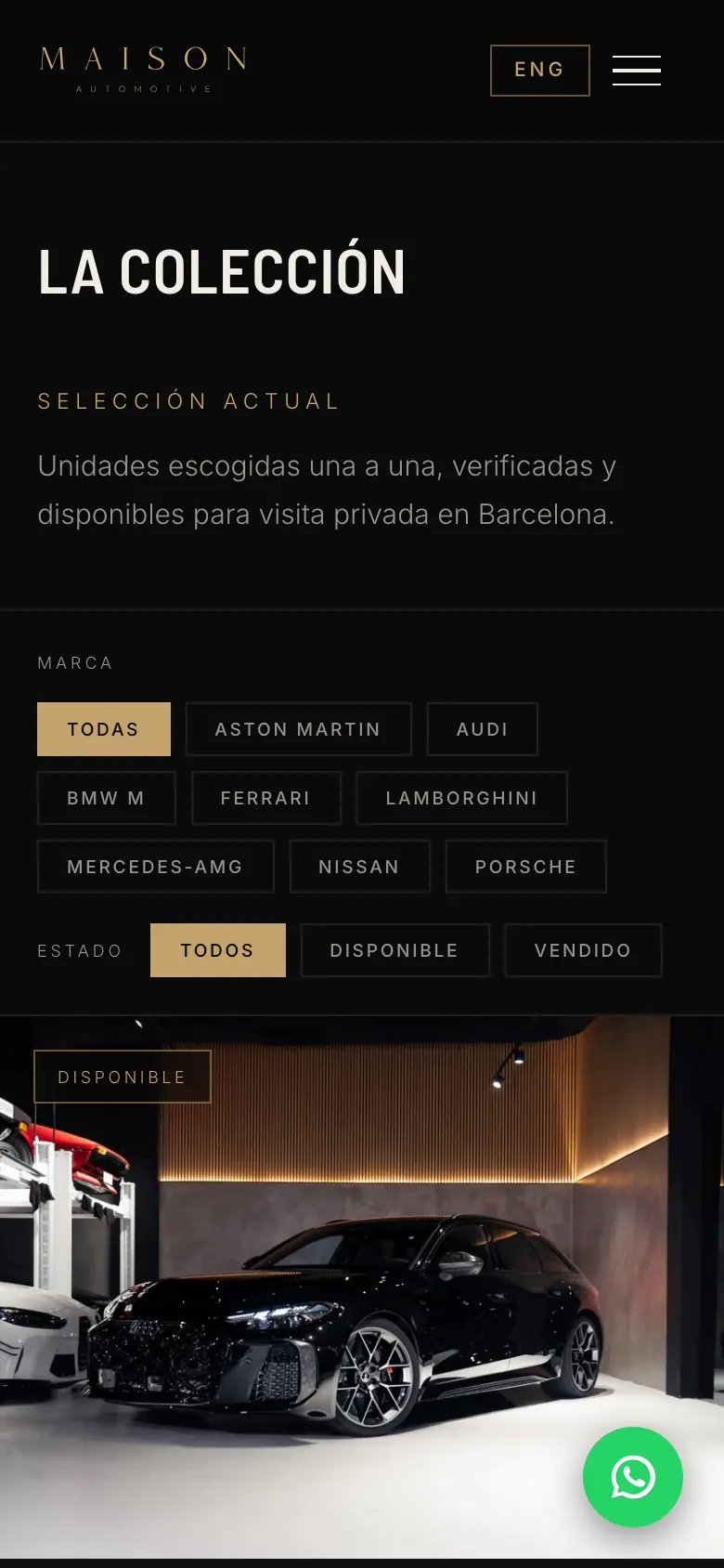 Filtros de la colección en móvil.