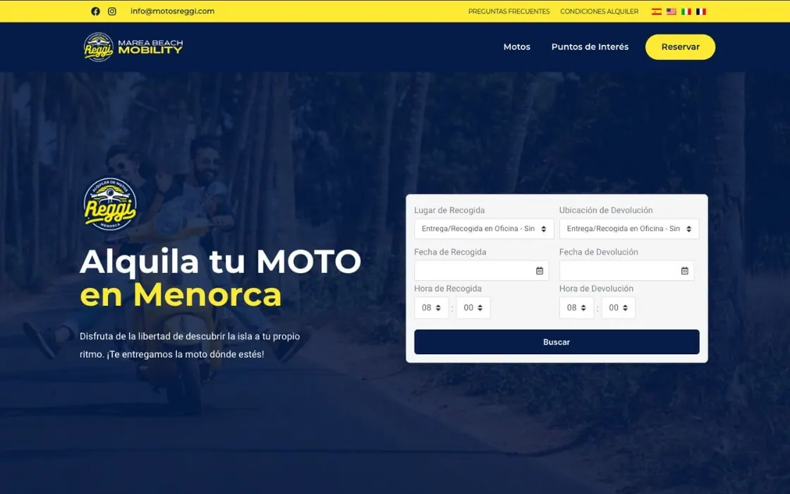 Portada con el buscador de reservas.