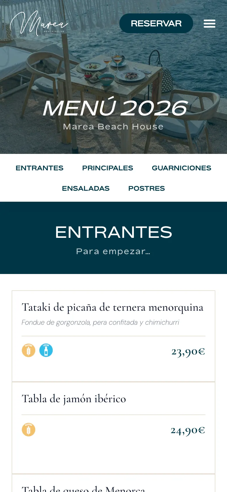La carta en móvil.