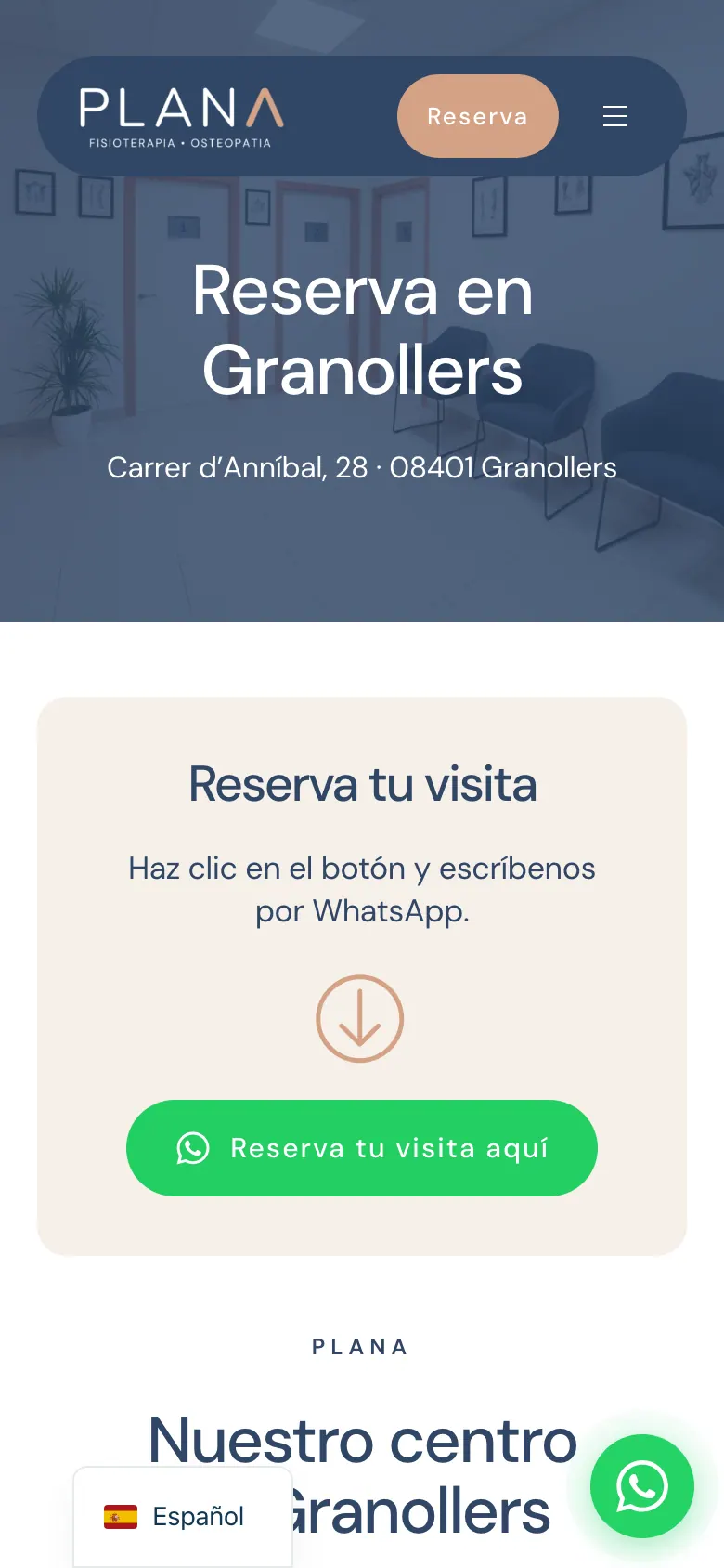 Reserva por WhatsApp en móvil, con el mensaje ya escrito.
