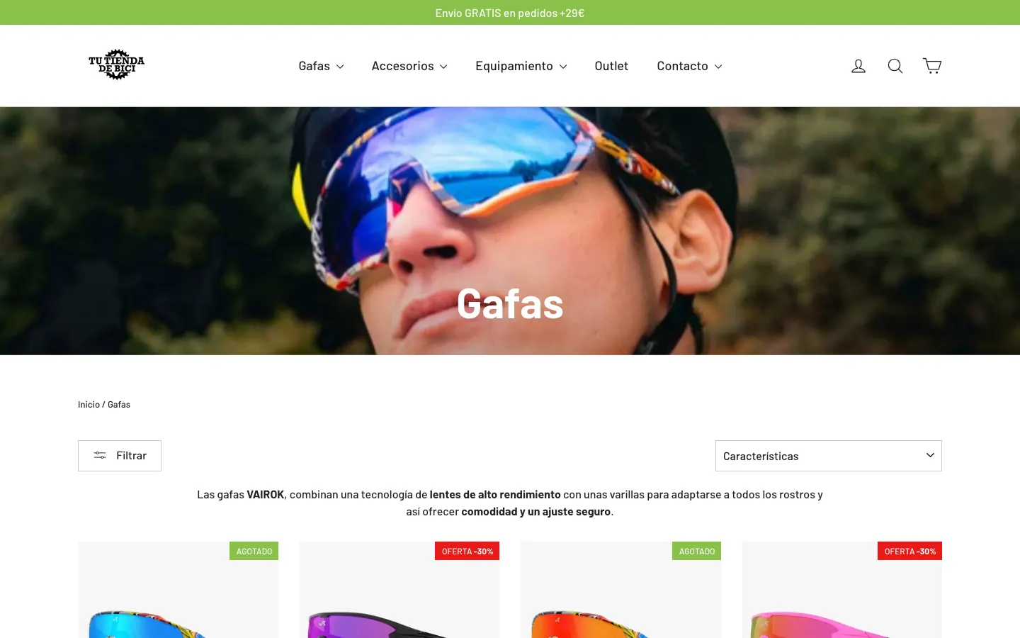 Colección de gafas con cabecera, texto de la línea y filtros.