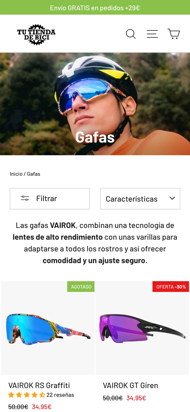 Colección de gafas en móvil, a dos columnas.