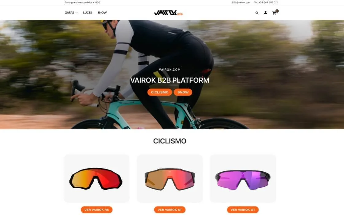 Portada de la plataforma B2B con accesos a ciclismo y nieve.