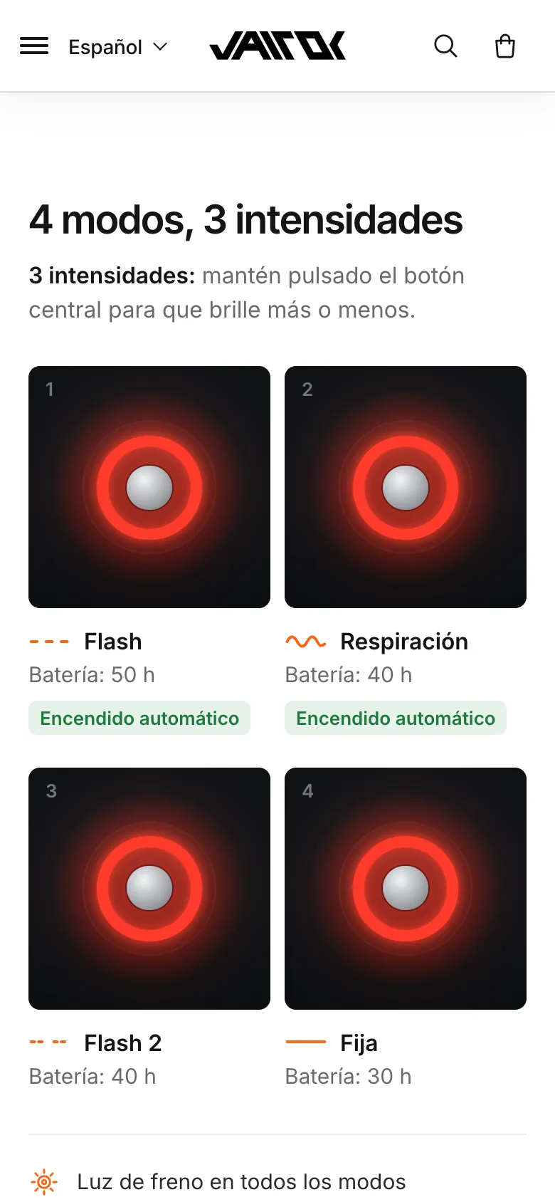 Los cuatro modos de luz, en el móvil.