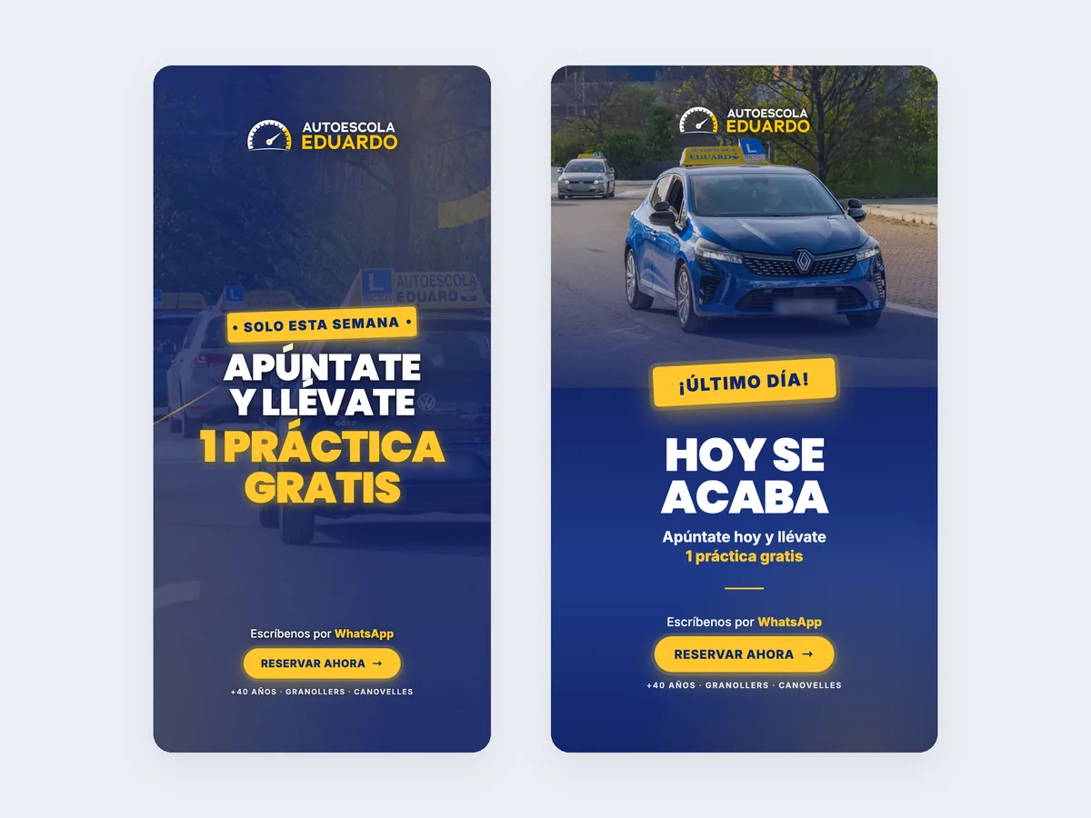 Stories para captar alumnos, con los coches de prácticas.