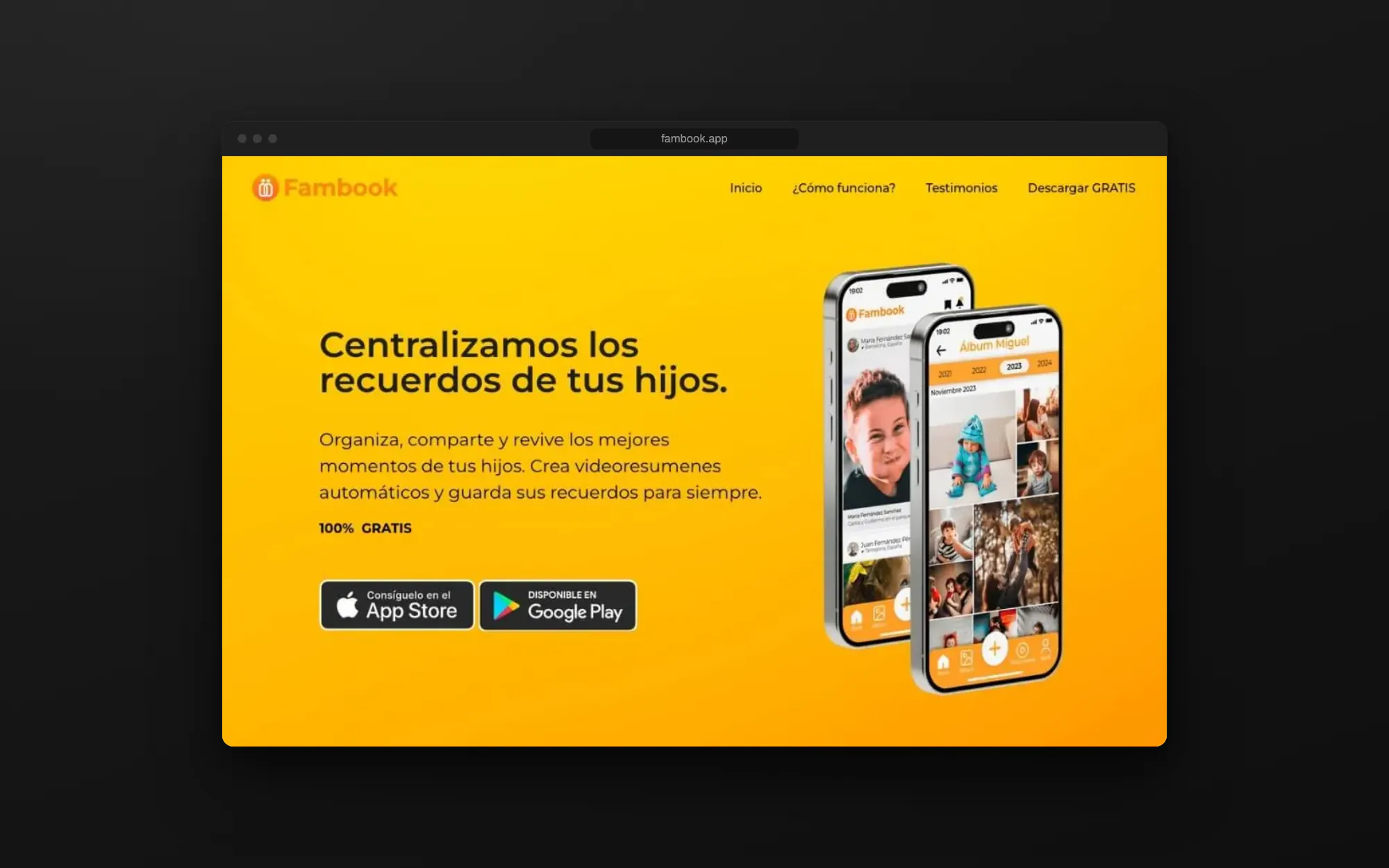 Web de Fambook en escritorio