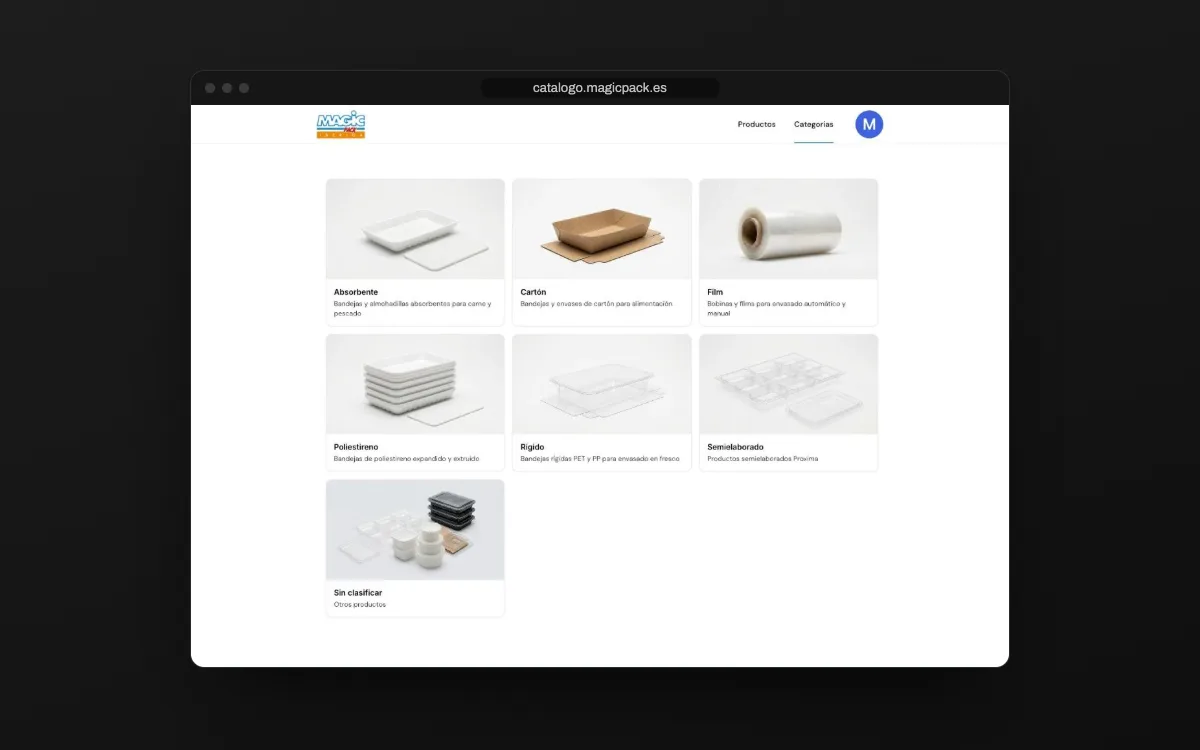 Catálogo digital de Magic Pack Ibérica en escritorio y móvil