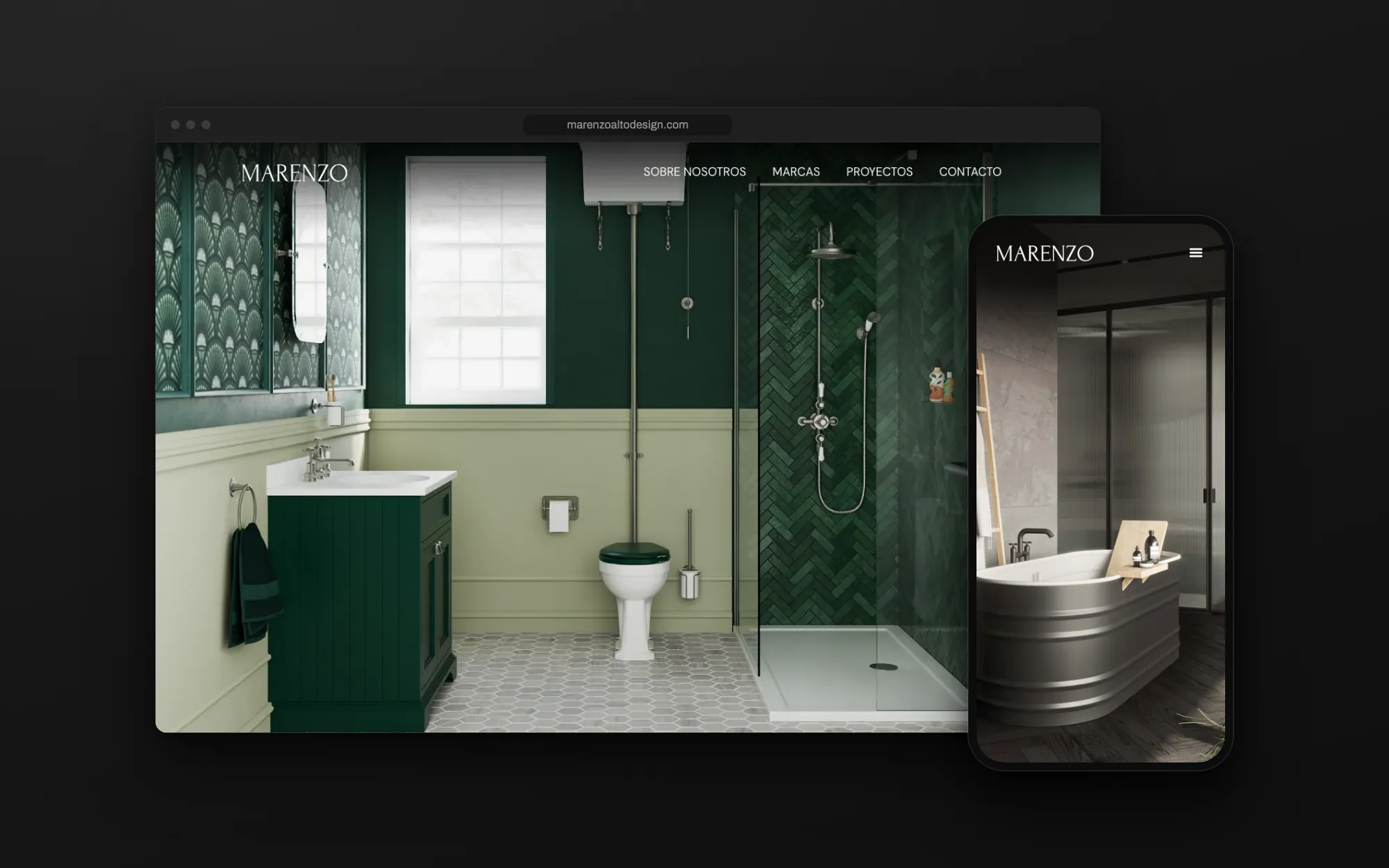 Web de Marenzo Alto Design en escritorio y móvil