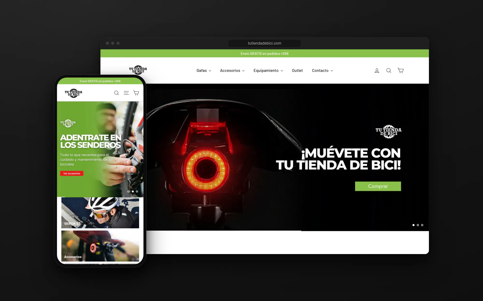 Web de Tu Tienda de Bici en escritorio y móvil